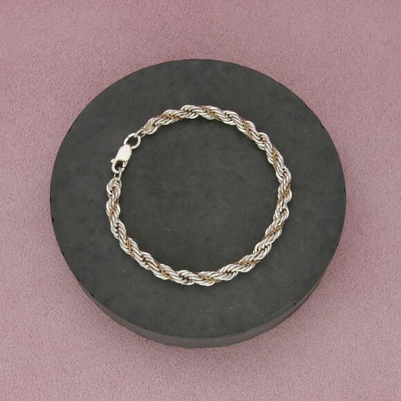 sterling silver & 14k gold wrapped rope chain bracelet size 7.25in - Picture 1 of 3